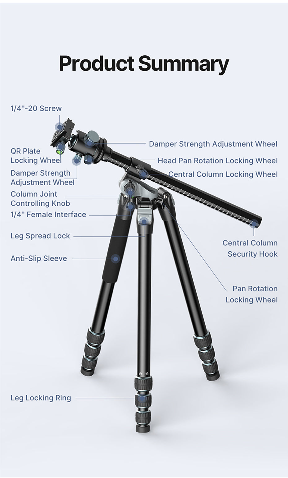 Ulanzi MT-59 premium tripod with horizontal/tiltable arm - 176cm