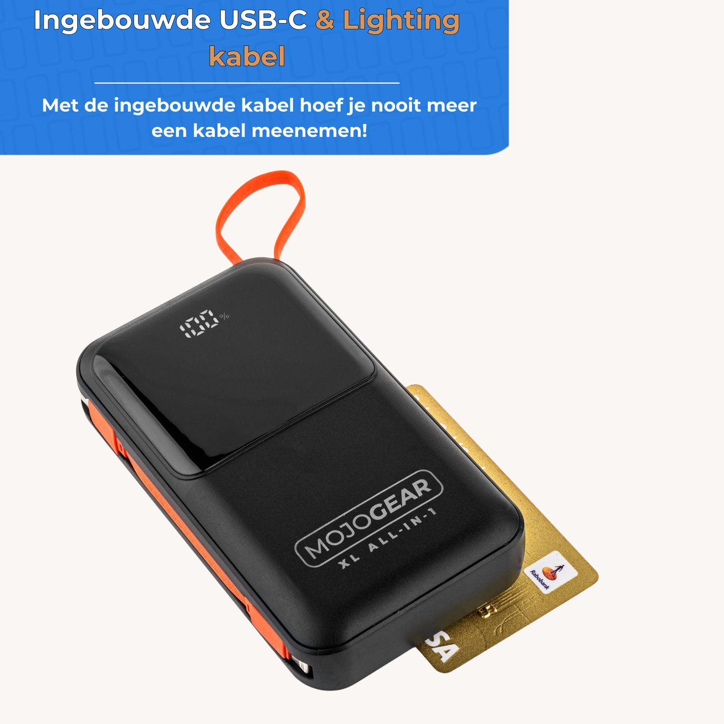 MOJOGEAR XL ALL-IN-1 Powerbank 20.000 mAh met ingebouwde Lightning en USB-C kabels - Powerbanks