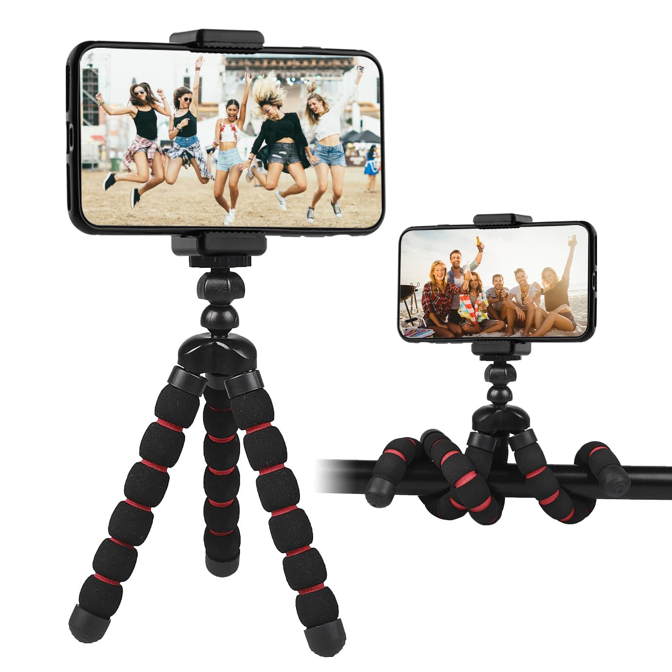 Flexible mini tripod with foam rubber legs Black/Red