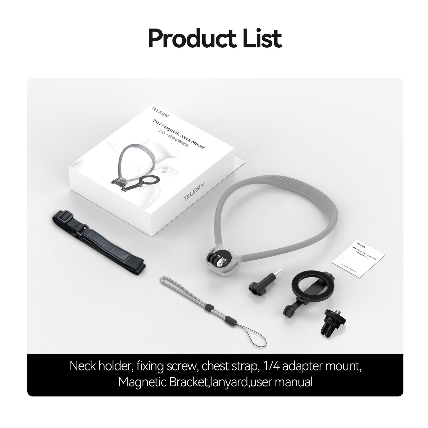 Telesin 360° Neck Mount Combo - for GoPro & Smartphone - Grey