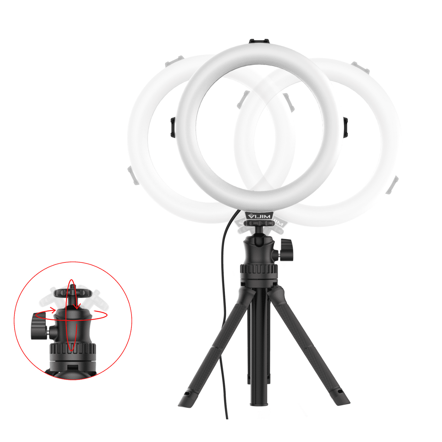 VIJIM K9 RGB Ringlamp met selfie stick-statief en telefoonhouder - 10 kleuren - Ringlampen