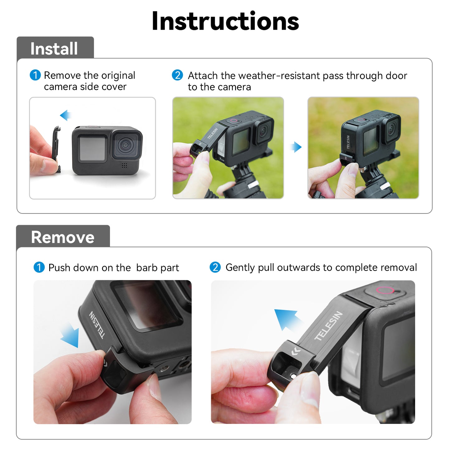 Telesin GoPro battery cover with charging connection - waterproof