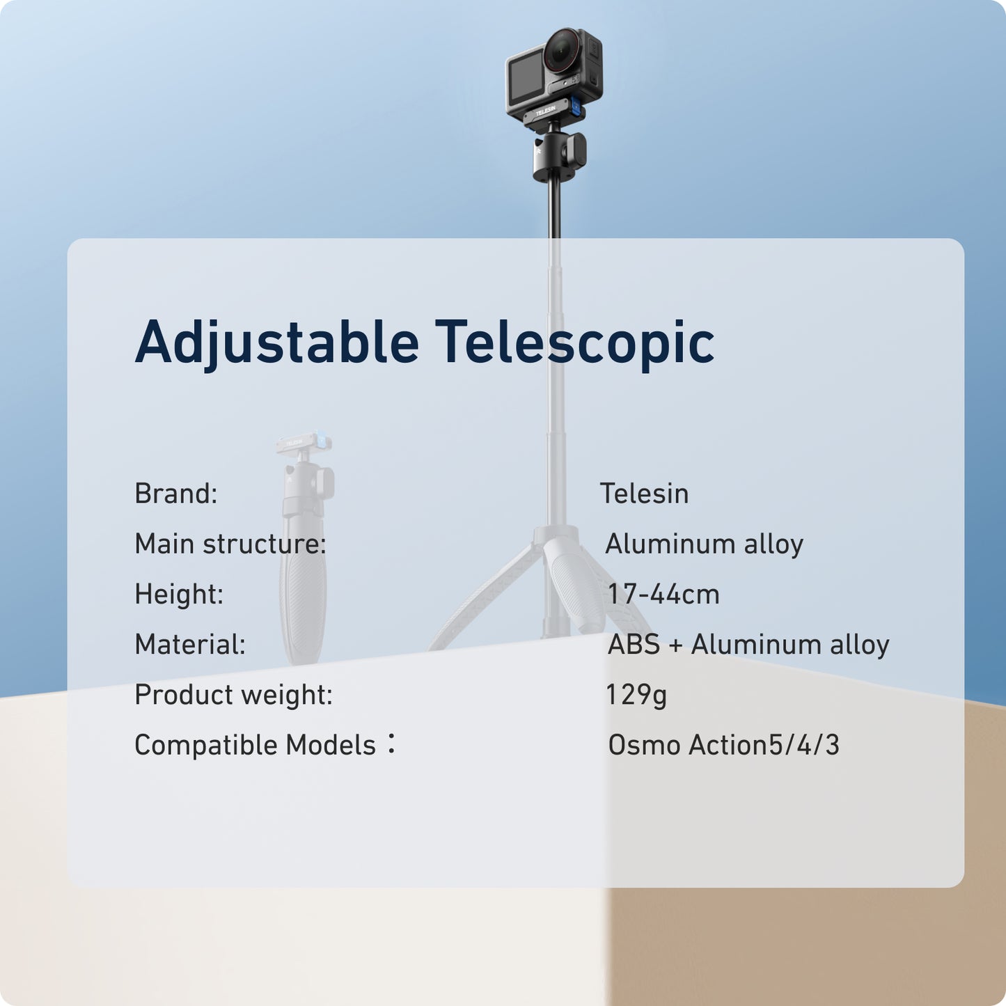 Telesin Quick-release Selfiestick for DJI Osmo Action & 360 - Black