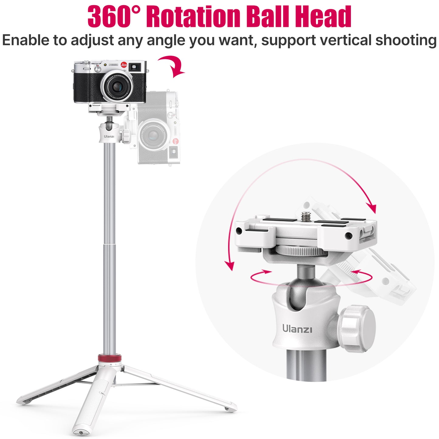 Ulanzi MT-44 Selfie Stick Tripod for Phone and Camera - 146cm - White