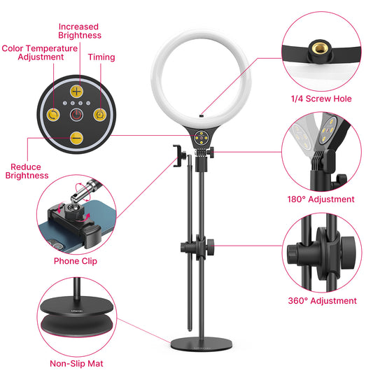 Ulanzi Topshot overhead Ringlamp met statief Ring-10 - Ringlampen