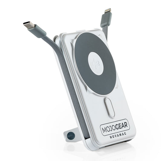 MOJOGEAR NovaMag All-in-1 Powerbank 10.000 mAh – Draadloos Qi2 & ingebouwde kabels – Wit - Powerbanks