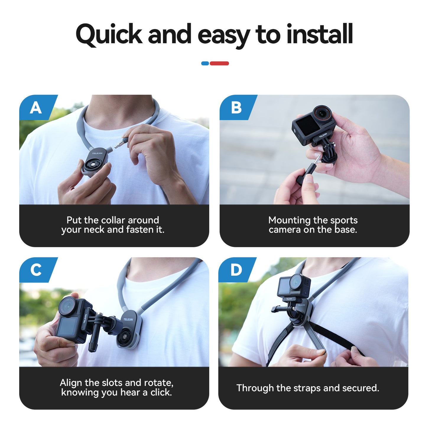 Telesin Neck Mount Quick Release for GoPro - Extra Large