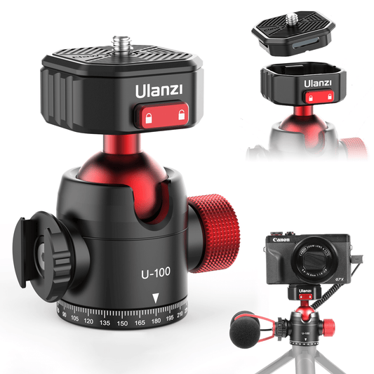 Ulanzi U-100 rotating tripod head with ball head and Cold Shoe mount