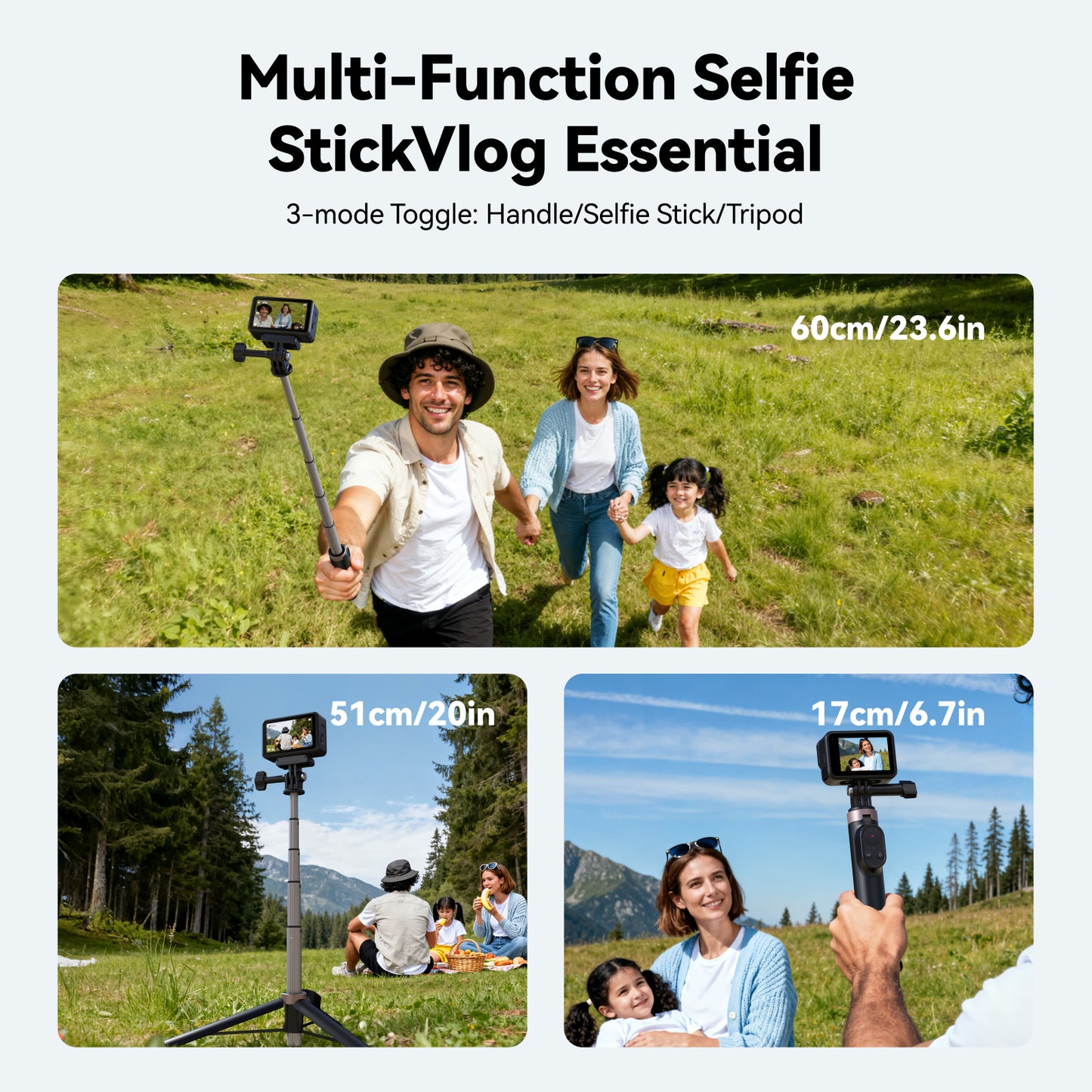 Telesin Vlog Selfie Stick for GoPro, DJI and Smartphone - With Bluetooth remote