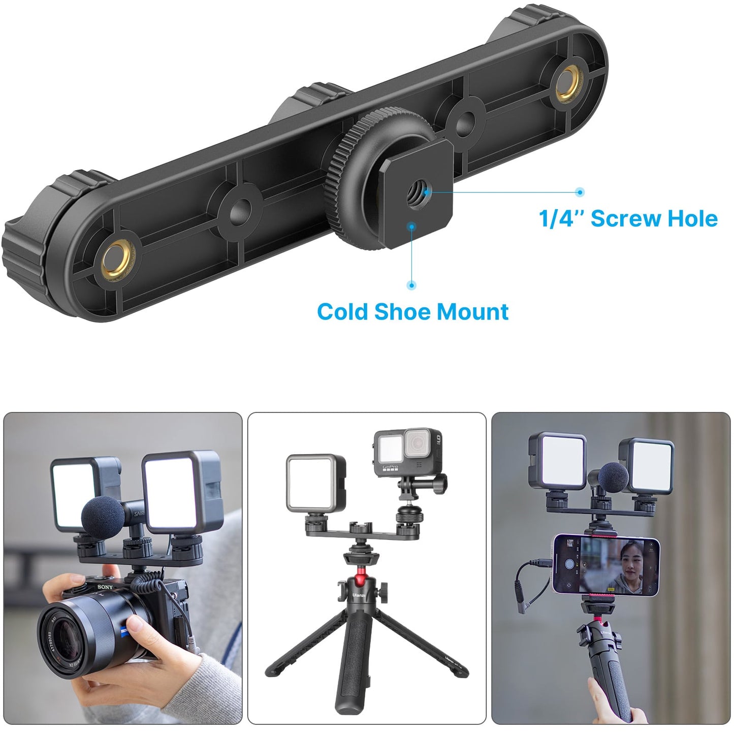 Ulanzi PT-23 Triple Cold Shoe bracket for tripod or camera