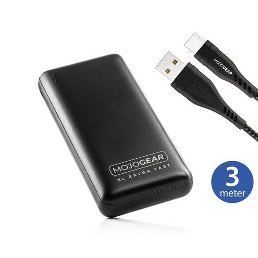 MOJOGEAR MINI XL 20.000 mAh EXTRA FAST powerbank met USB-C naar USB kabel Extra Sterk 3m - Powerbanks