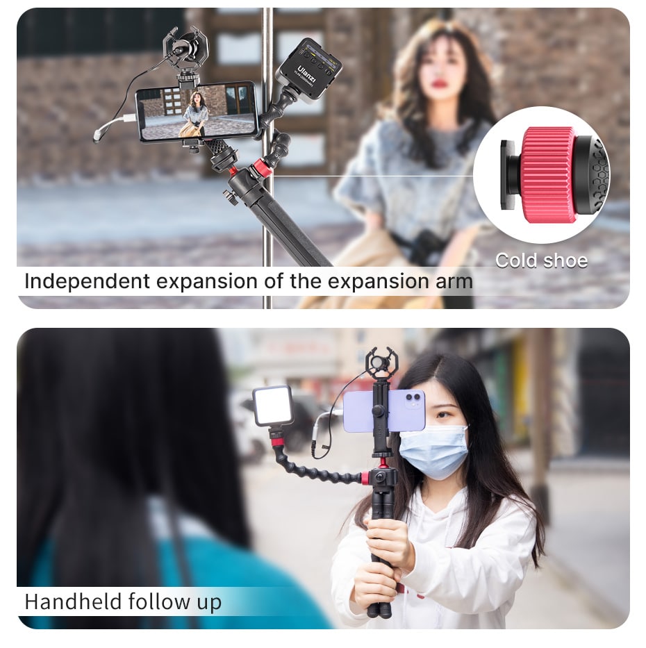 Ulanzi Octopus Vlog Kit: Flexible Tripod, Phone clamp, Microphone & Video light