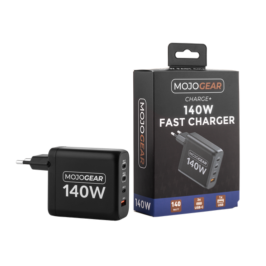 MOJOGEAR CHARGE+ 140 Watt oplader met USB naar Lightning kabel 1,5 meter | iPhone snellader