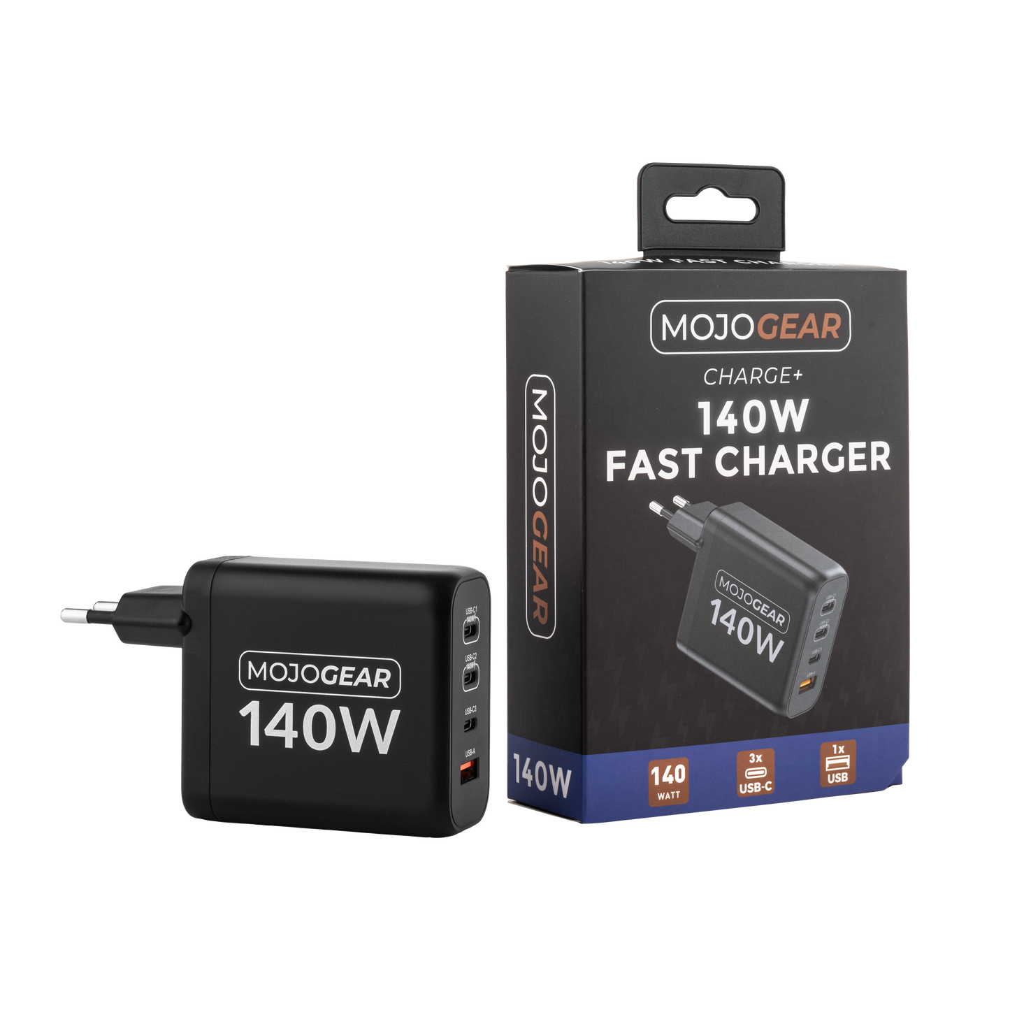 MOJOGEAR CHARGE+ 140 Watt oplader met 4 poorten USB / USB-C - Opladers