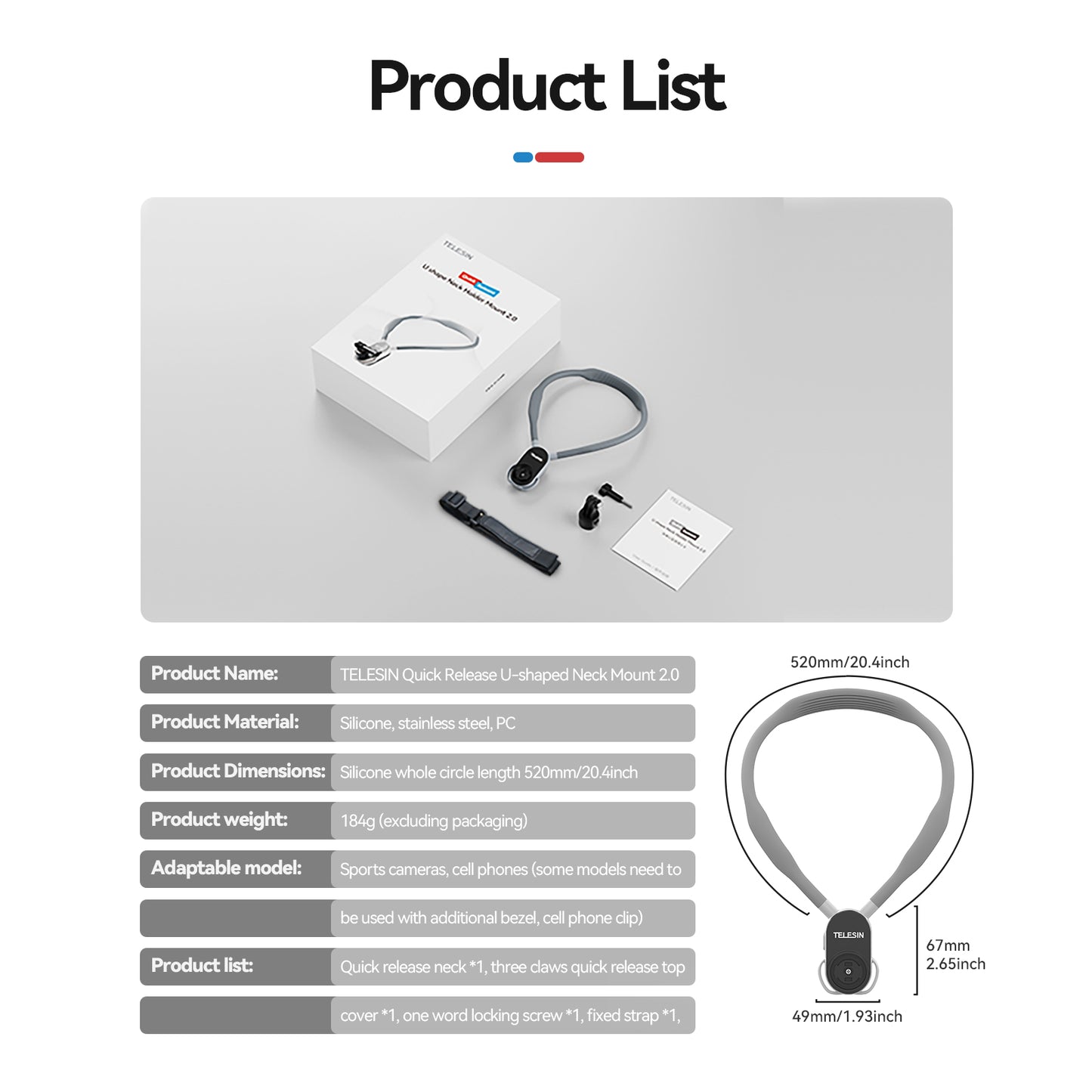 Telesin Neck Mount Quick Release for GoPro/action cam