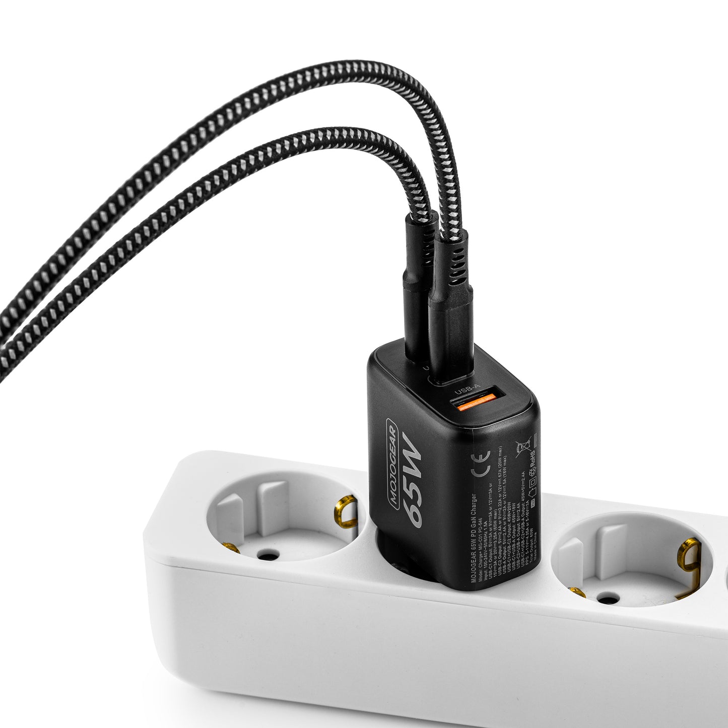 MOJOGEAR CHARGE+ 65W fast charger with USB-C to USB-C cable 3 meters