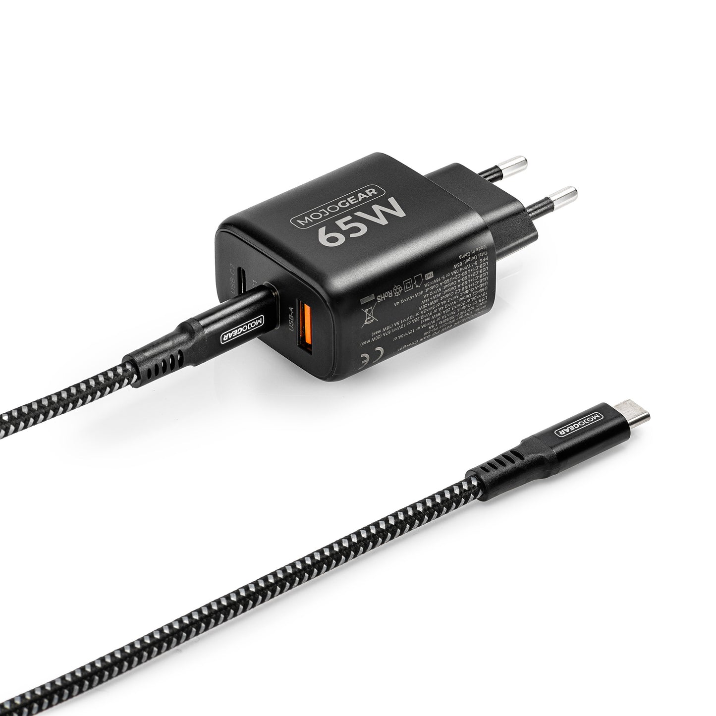 MOJOGEAR CHARGE+ 65W snellader met USB-C naar USB-C kabel 3 meter | Geschikt voor Samsung/iPhone 15/16 - Opladers