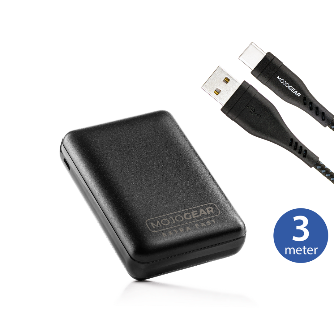 MOJOGEAR MINI EXTRA FAST 10.000 mAh powerbank met USB-C naar USB kabel Extra Sterk 3m - Powerbanks