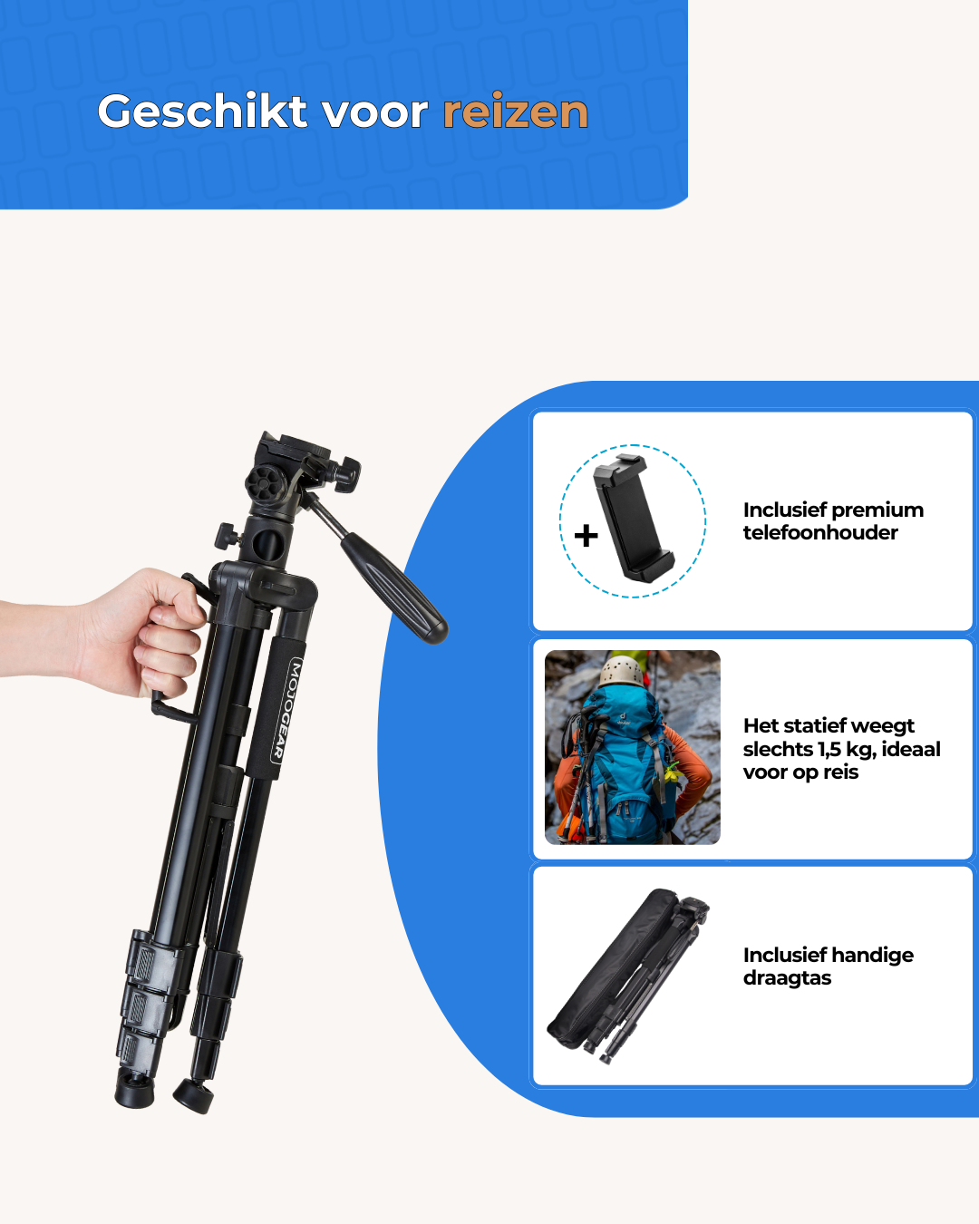 MOJOGEAR 167cm 3-in-1 Tripod: Tripod, Monopod & Horizontal Arm