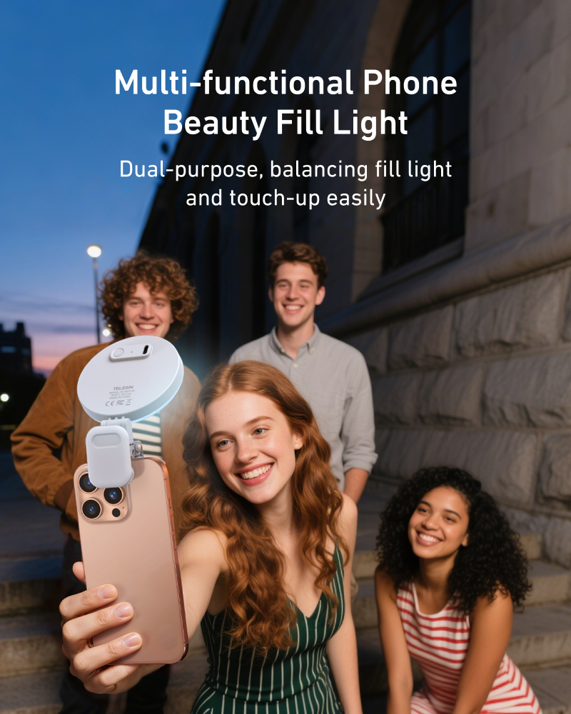 Telesin Mini Selfie Ringlamp met klem voor smartphone - wit - Videoverlichting