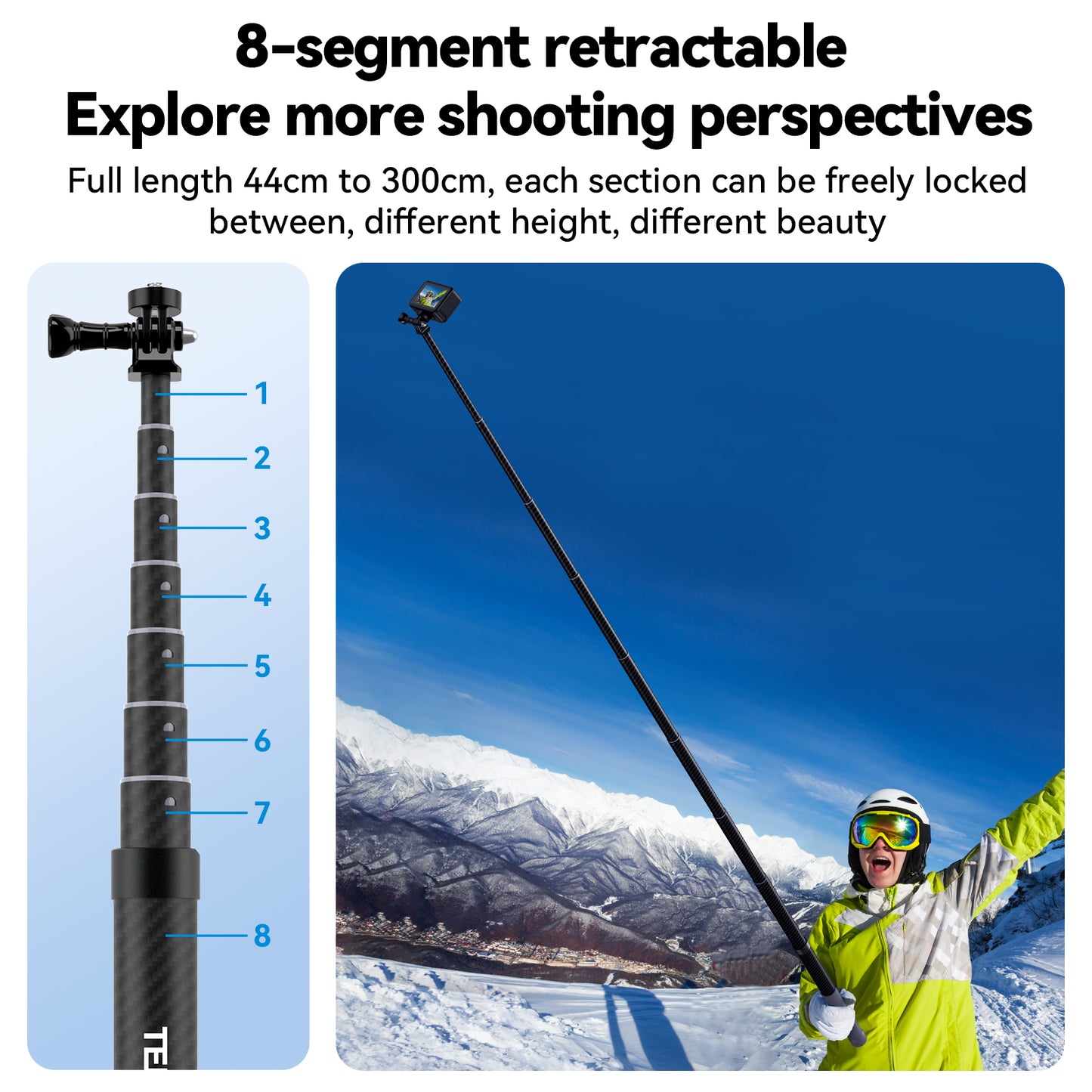 Telesin 3 meter Premium Selfie Stick voor GoPro - Carbon - GoPro Selfie sticks