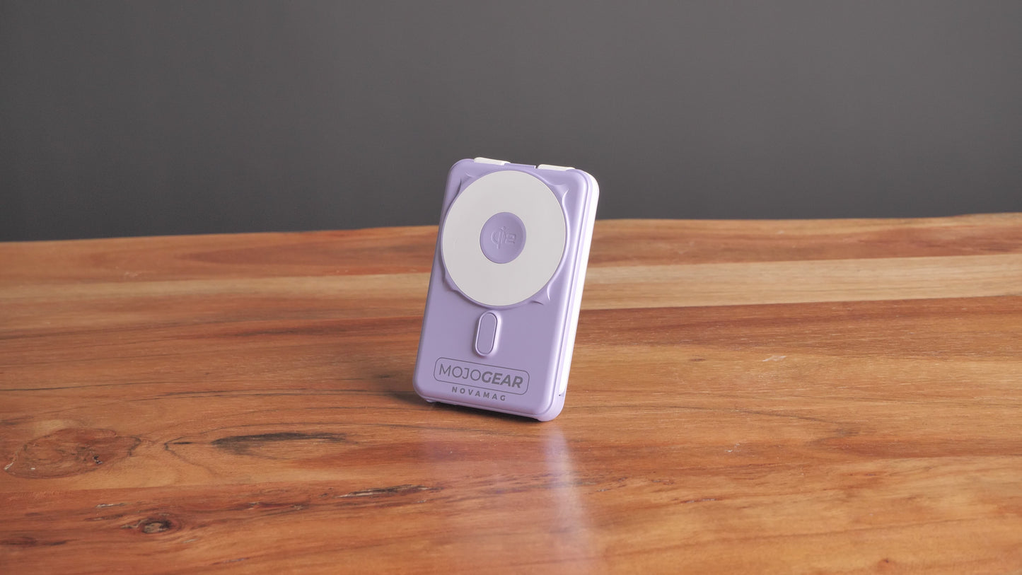 MOJOGEAR NovaMag All-in-1 Powerbank 10,000 mAh – Wireless Qi2 & Built-in Cables – Gray