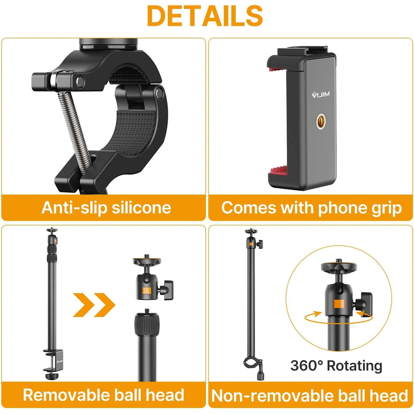 VIJIM LS02 Adjustable Table Stand with Extension Arm - For Smartphone, Camera and Lamp