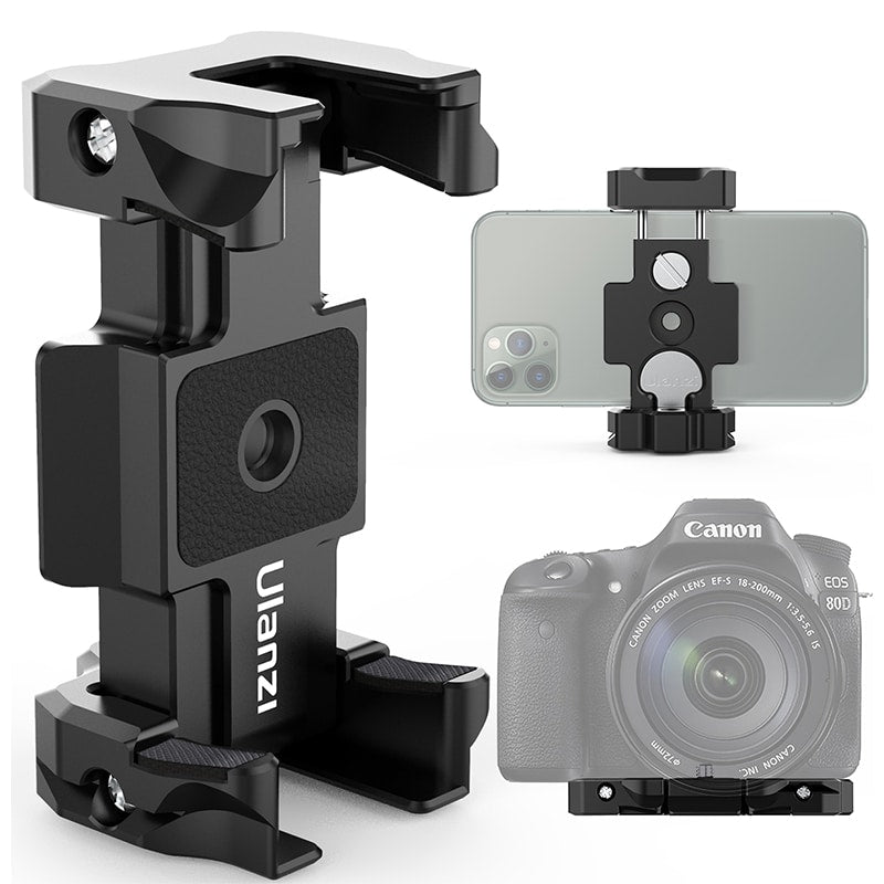 Ulanzi ST-15 phone holder with Cold Shoe mount & Arca Swiss quick release plate for tripod