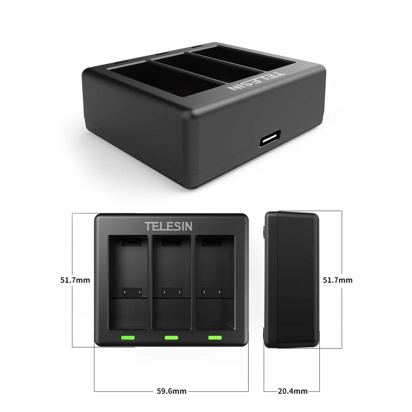Telesin Triple Battery Charger for GoPro 9, GoPro 10, GoPro 11 &amp; GoPro 12