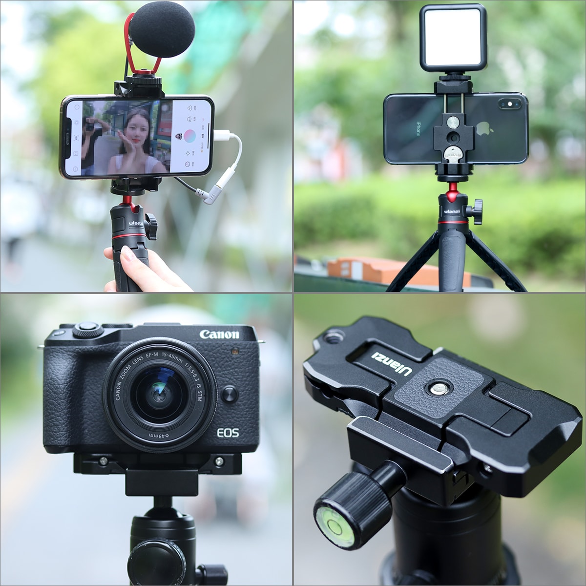 Ulanzi ST-15 phone holder with Cold Shoe mount & Arca Swiss quick release plate for tripod